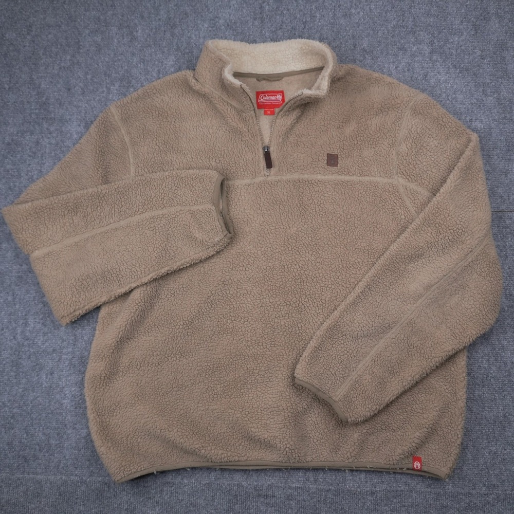 Coleman Fleece Pullover Mens XL Tan Sherpa Quarter Zip Mock Neck Outdoor Top